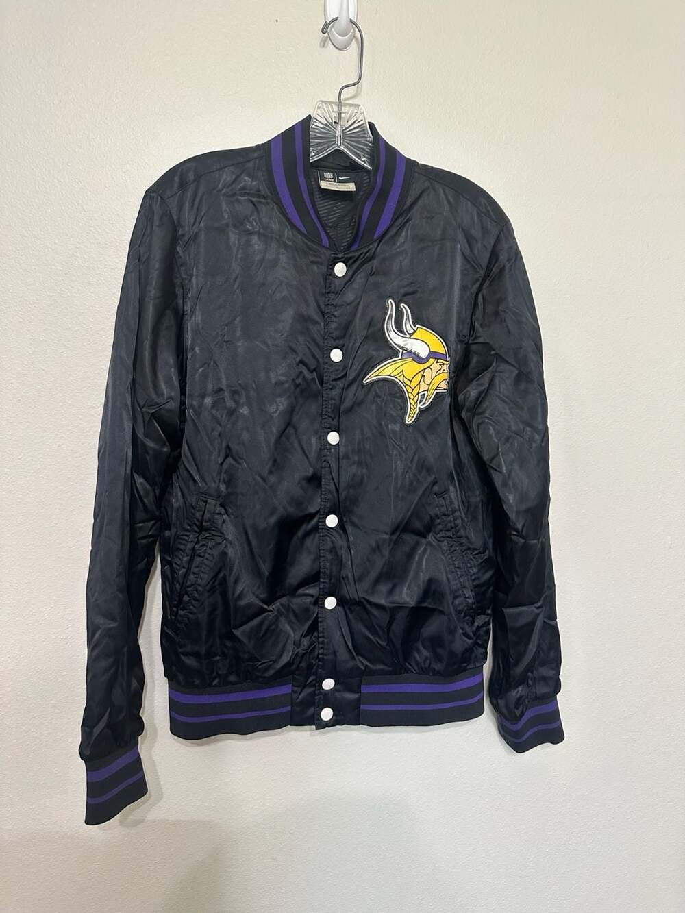 Nike Minnesota Vikings Satin Snap-Front Varsity Bomber Jacket